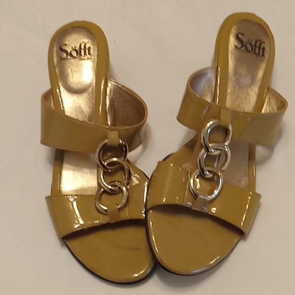 Sofft Women's Caramel Leather Wedge Slide Sandals - Size 8N - Picture 1 of 7